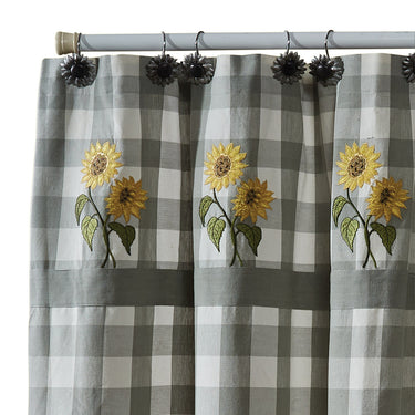 Wicklow Check Sunflower Embroidered Shower Curtain 72